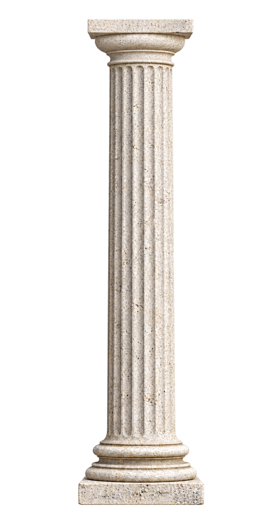 Pale weathered stone column seen straight on, with a simple capital and fluted shaft