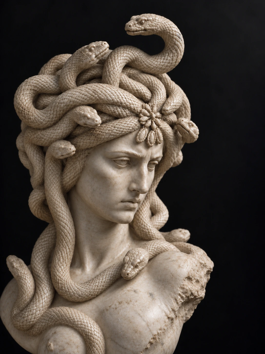 Classical Medusa sculpture with intricate stone detail